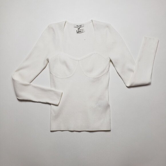 Madewell Wide Rib Sweater Top Women's Small Antique Cream Ivory Sweetheart Neck - Picture 13 of 16